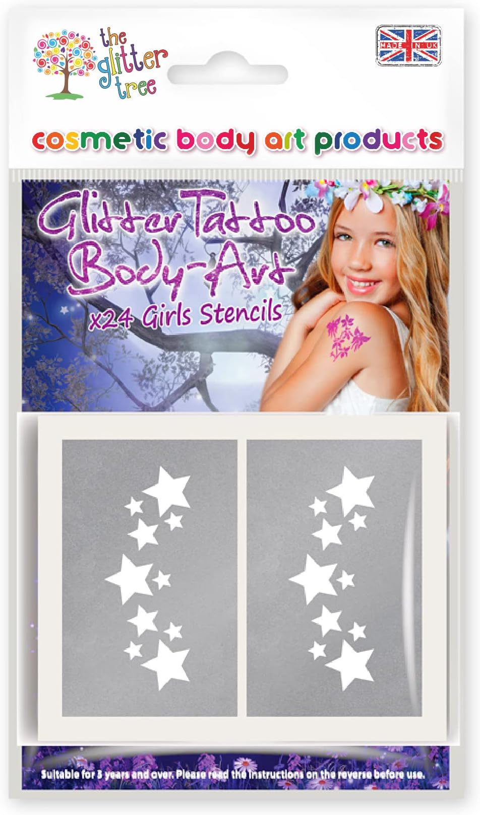The Glitter Tree 24 Girls Glitter Tattoo Stencils - 12 Unique Designs - Skin