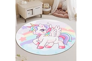 BOSHENGYA Round Rug for Kids Room Unicorn Circle Rugs for Bedroom Kids Rugs for Playroom Girls Cute Cartoon Carpet Living Room Dining Room Decor 47x47 inch