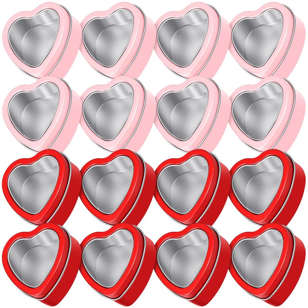 Dedjgoo 16 PCS Heart Shape Metal Tins Gift Box with Lid Metal Tin Cans Empty Candle Tins Red and Pink Valentine'S Day Gift Boxes