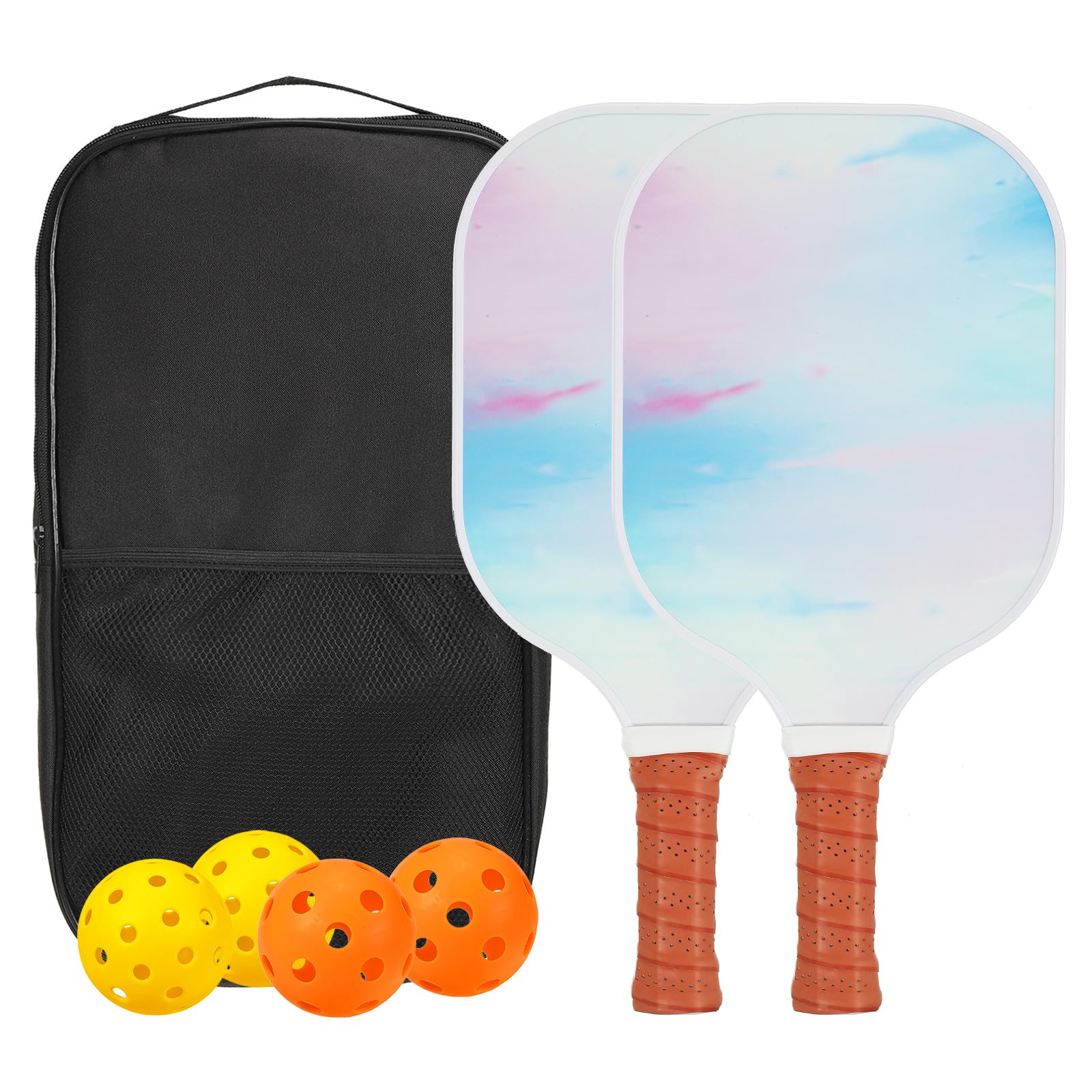 PATIKIL Pickleball Paddles Set, USAPA Approved Fiberglass Surface Pickleball Rackets with Overgrip, 2 Paddles, 4 Pickleballs,1 Carry Bag for Men Women, Pink Blue