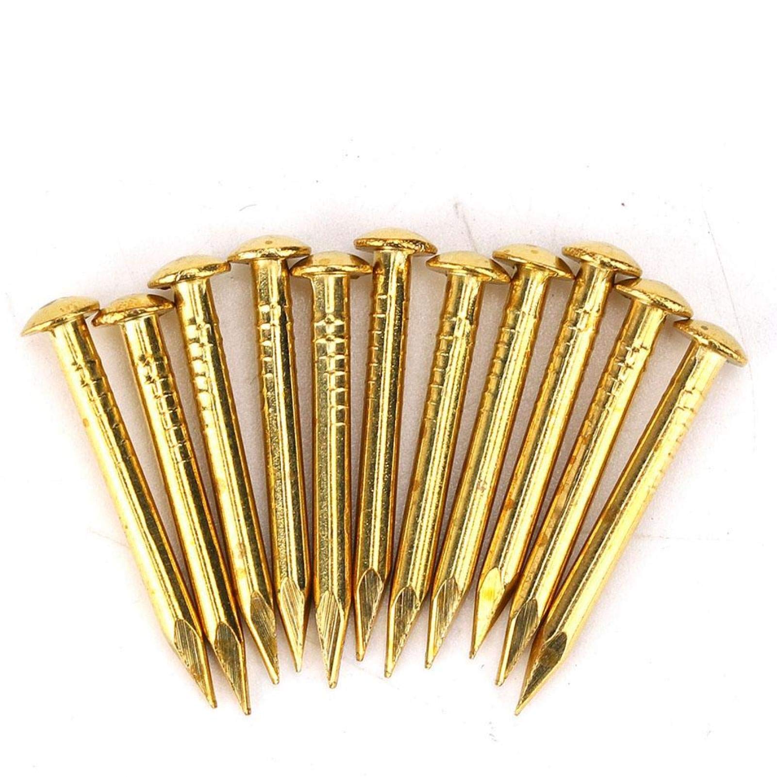 Brass Nails, 100 Pieces Round Head Gold Nails, Brass Wall Pins, Furniture Brass Tacks for Wood, for Hanging Picture Frame Mirror, Furniture Hinge Hardware Accessories(22mm Thicker)