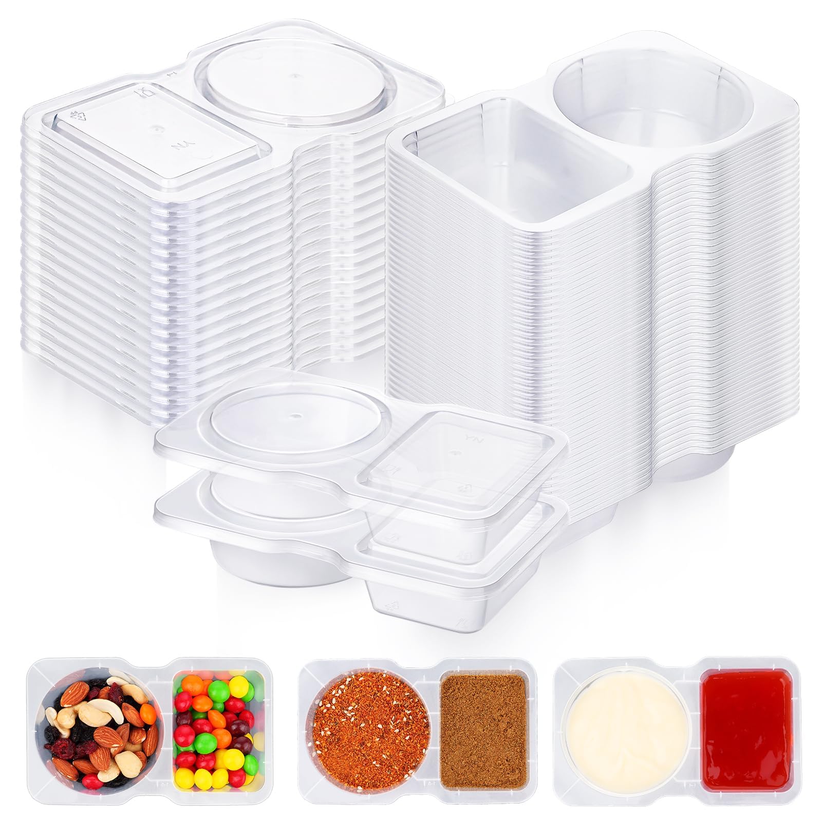XoeLLe 16 Stück Plastikbecher mit Deckel, 60+70 ml Deli Cups, Auslaufsichere Deli Container, Kleine Dosen mit Deckel Plastik, Mikrowellenfest Kleine Dosen für Soßen, Dips, Gewürze, Snacks