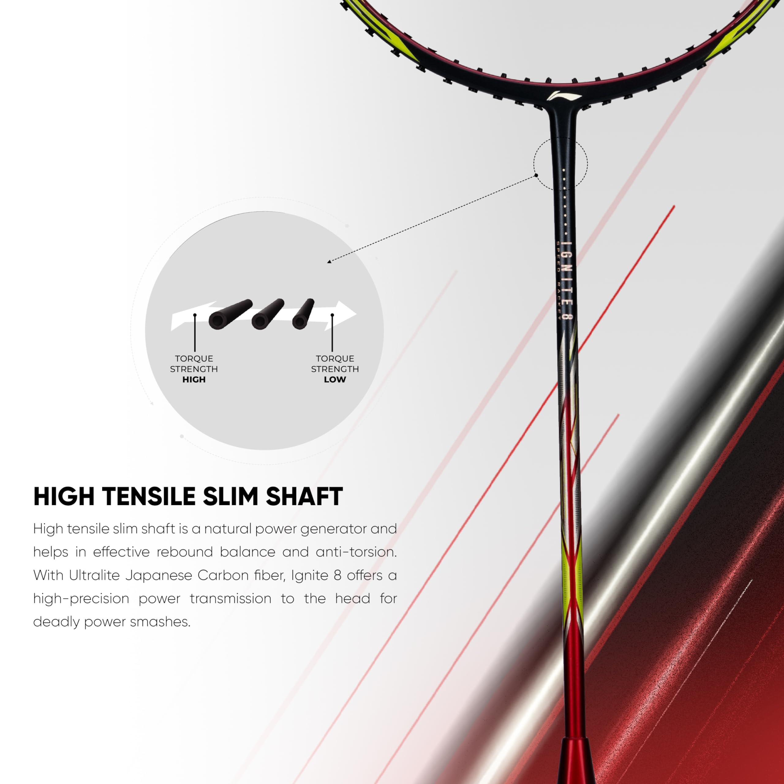 Li-Ning Ignite Series Carbon Fibre Superlite Speed Racket wuth Full Cover (Cool Gray/Bull Red) 4