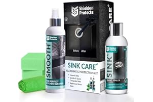 S SHIELDON PROTECTS Shieldon Sink Care Kit – Cleaner & Nano Sealer for Granite Composite, Ceramic & Natural Stone Sinks – Restores Shine, Repels Stains, Grease & Hard Water – 2 Sponges & Microfiber Cloth