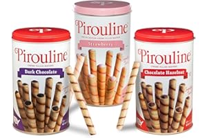 Pirouline Rolled Wafers – Best Flavor Mix – Chocolate Hazelnut, Dark Chocolate, and Strawberry – Rolled Wafer Cookies for Coffee, Tea, Ice Cream, Snacks, Parties, Gifts – 14.1oz Tin 3pk…