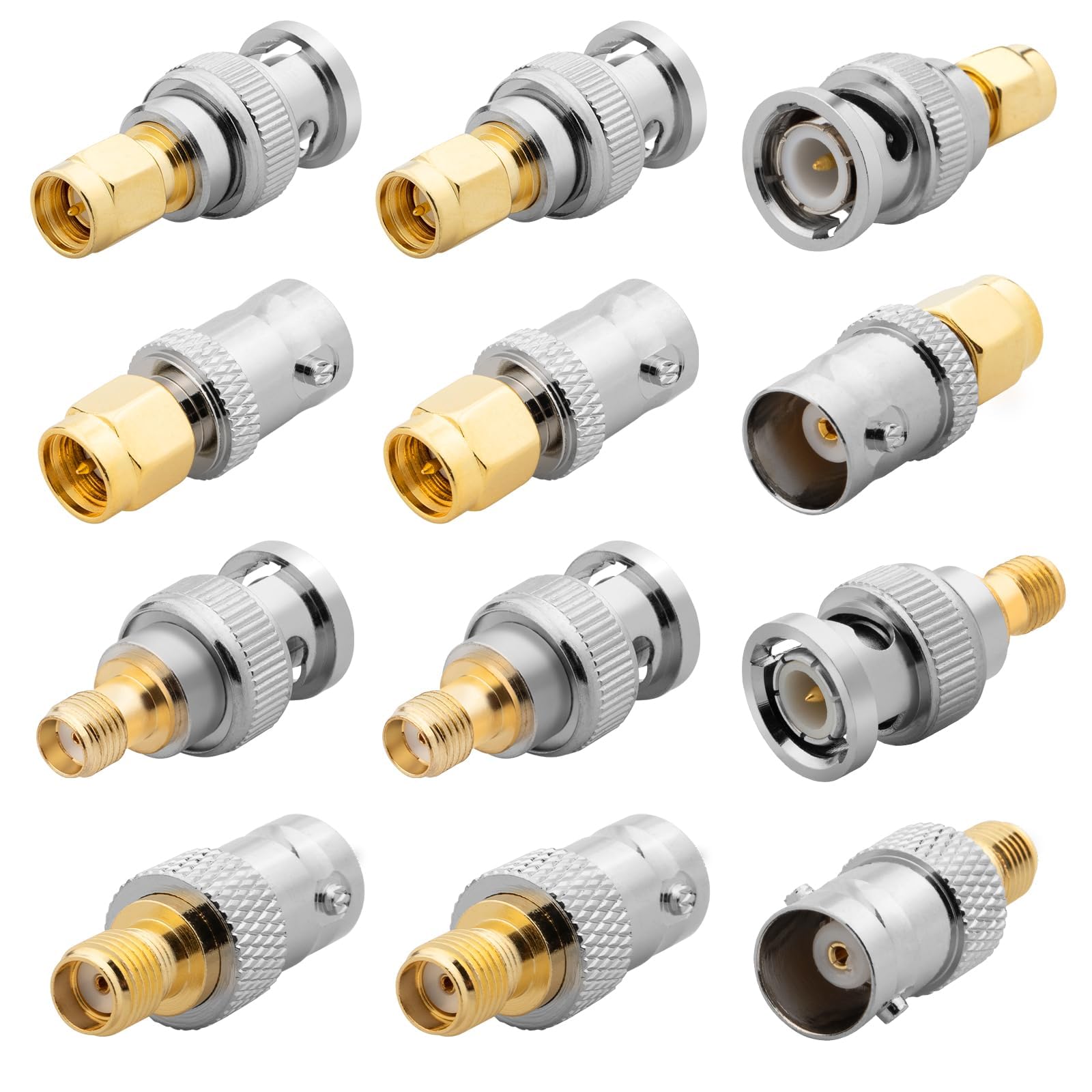 Photo 1 of Anina 12-Pack SMA to BNC Adapter Kit 50 Ohm RF Coaxial Connectors Gold Plated Brass Complete Male/Female Set for RF Radio, Antenna, TV, Test Equipment