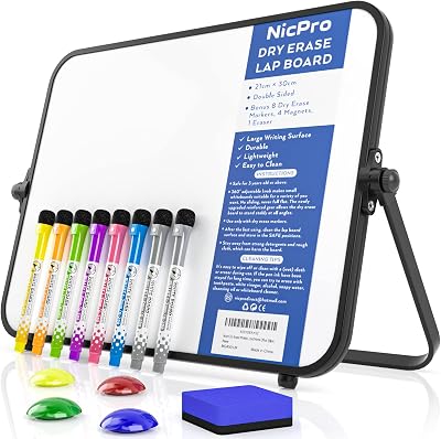 Nicpro Dry Erase Small Whiteboard A4 Double Sided Magnetic with Stand 21x30cm