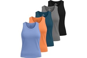 Real Essentials 5 Pack: Women’s Breeze Tech Racerback Tank Top – Sleeveless Workout Athletic Running Shirt (Plus Available)