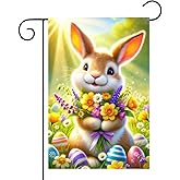 BlissYard Easter Garden Flag 12x18 inch Double Sided Bunny Colorful Egg Yard Flag Easter Decoration for Outside Outdoor Porch Farmhouse Spring Summer Garden Decor