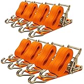 SALUINOKI 8Pack Ratchet Straps Heavy Duty 2 inch x 15ft Tie Down Flatbed for Truck Straps with 2200lbs Working Load, 10000lbs Break Strength Cargo