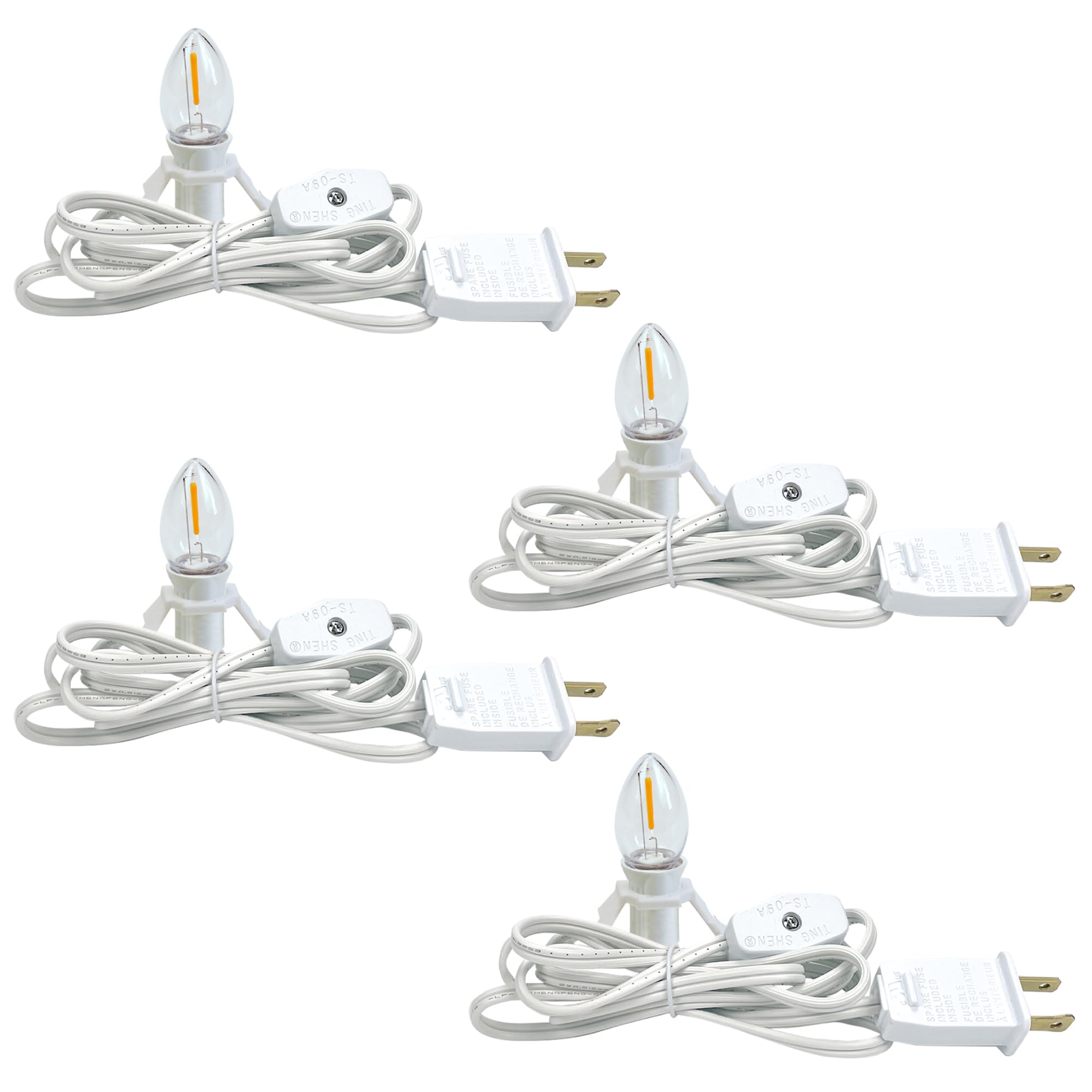 Photo 1 of 4 Pack Lights Accessory Cord with 4 C7 Led Light Bulb, Clip-in Lamp Cord Replacement, Candelabra-Base E12 Socket White Cord with On/Off Switch Pluggs for Holiday Decorations