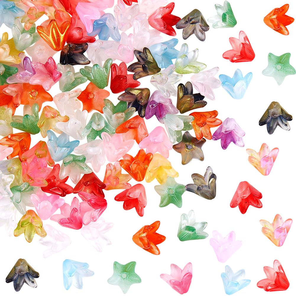 SOFPLATE 1 Box 160Pcs Random Color Glass Flower Beads Lily flower Bead Caps Crystal Tulip Trumpet Floral Crystal Loose Flower Spacer Beads for jewellery Making Supplies DIY Earrings Necklace Crafts