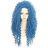 VGbeaty Adult Long Blue Curly Wig Cospaly Halloween Costume Wig