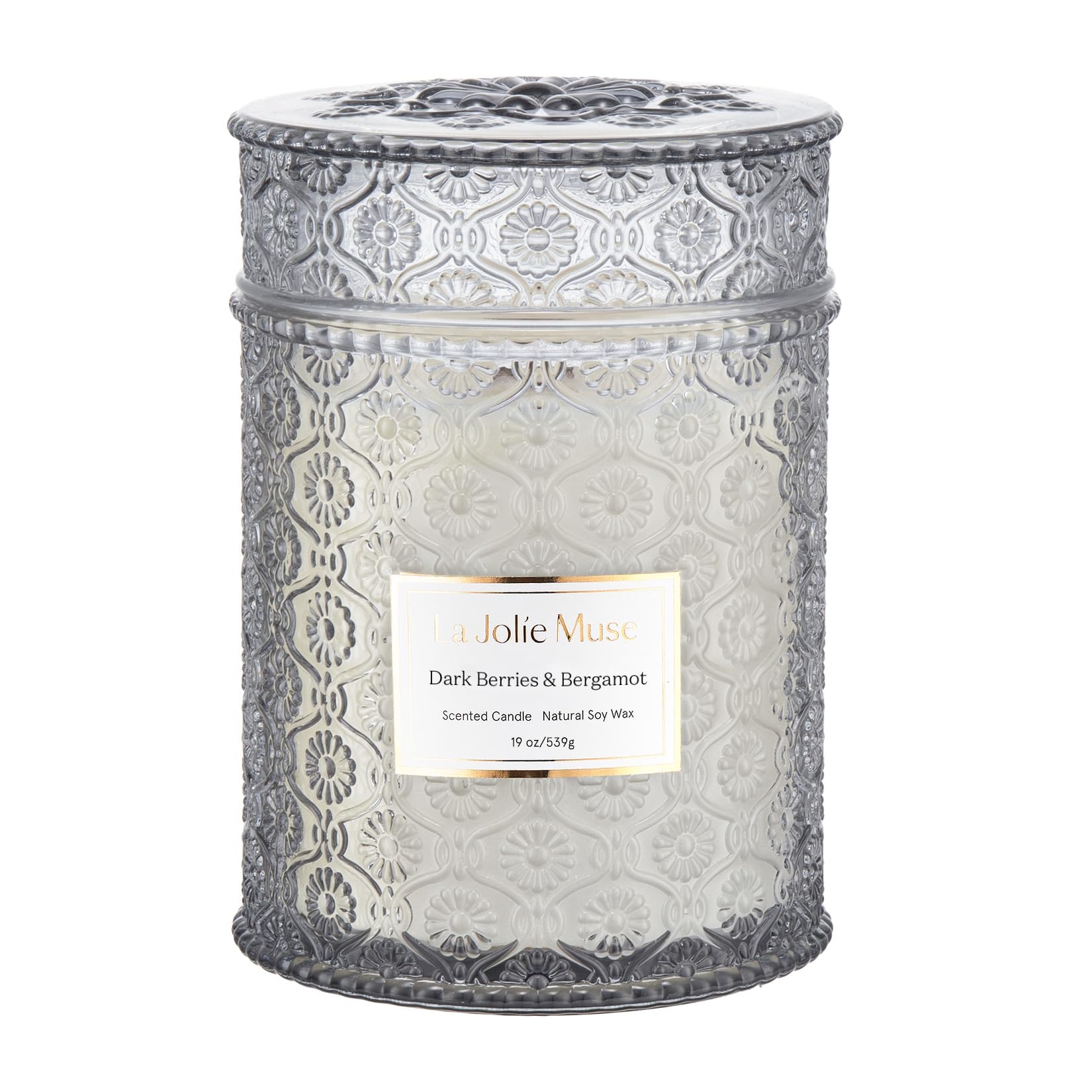 LA JOLIE MUSE Dark Berries & Bergamot Candle - Berries, Grape, Caramel | 19 oz Large Wooden Wick Candle | Natural Soy Wax | 90 Hours Clean Burn | Gift-Ready for Hosts & Gatherings | Elegant Home Décor