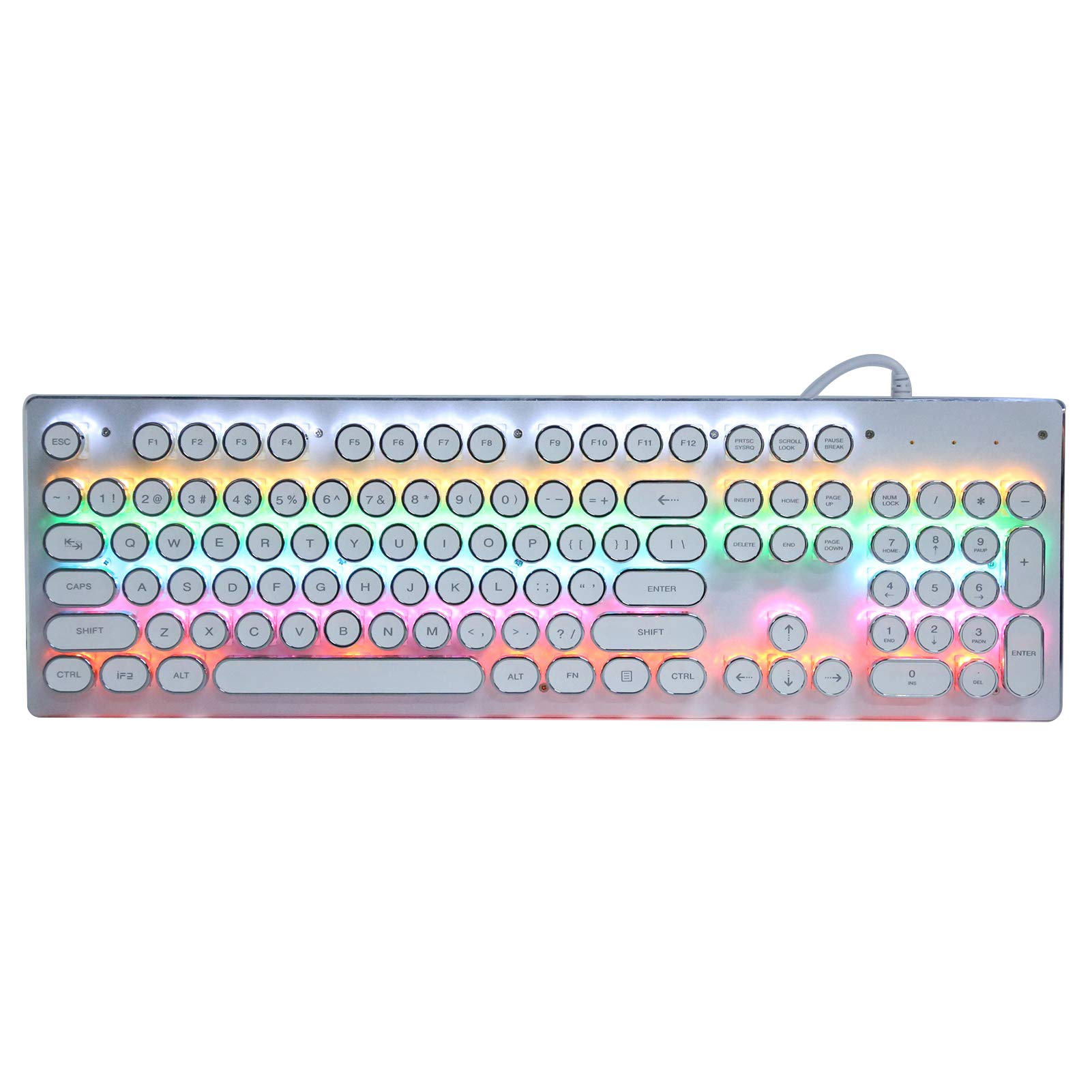 ASHATA Mechanical Gaming Keyboard RGB Wired UK Layout Retro Punk Classic Blue Switch Mechanical Keyboard for PC Computer (White, 104 Keys)