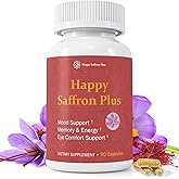 Happy Saffron Plus - Saffron Supplement for Mood, Focus, Energy Support, Organic Saffron Extract with Curcumin & Zinc, High Absorption, 90 Vegan Capsules