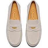 Journey West Ivy Style Suede Slip-on Penny Loafers Shoes for Women Beige US 7