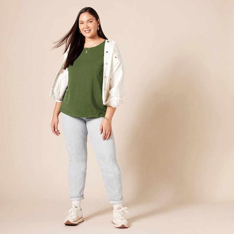 Damen T-Shirt mit kurzen Ärmeln und Rundhalsausschnitt in normaler Passform, 2er-Pack, Armeegrün/Minzgrün, S — Foto 8 von 8