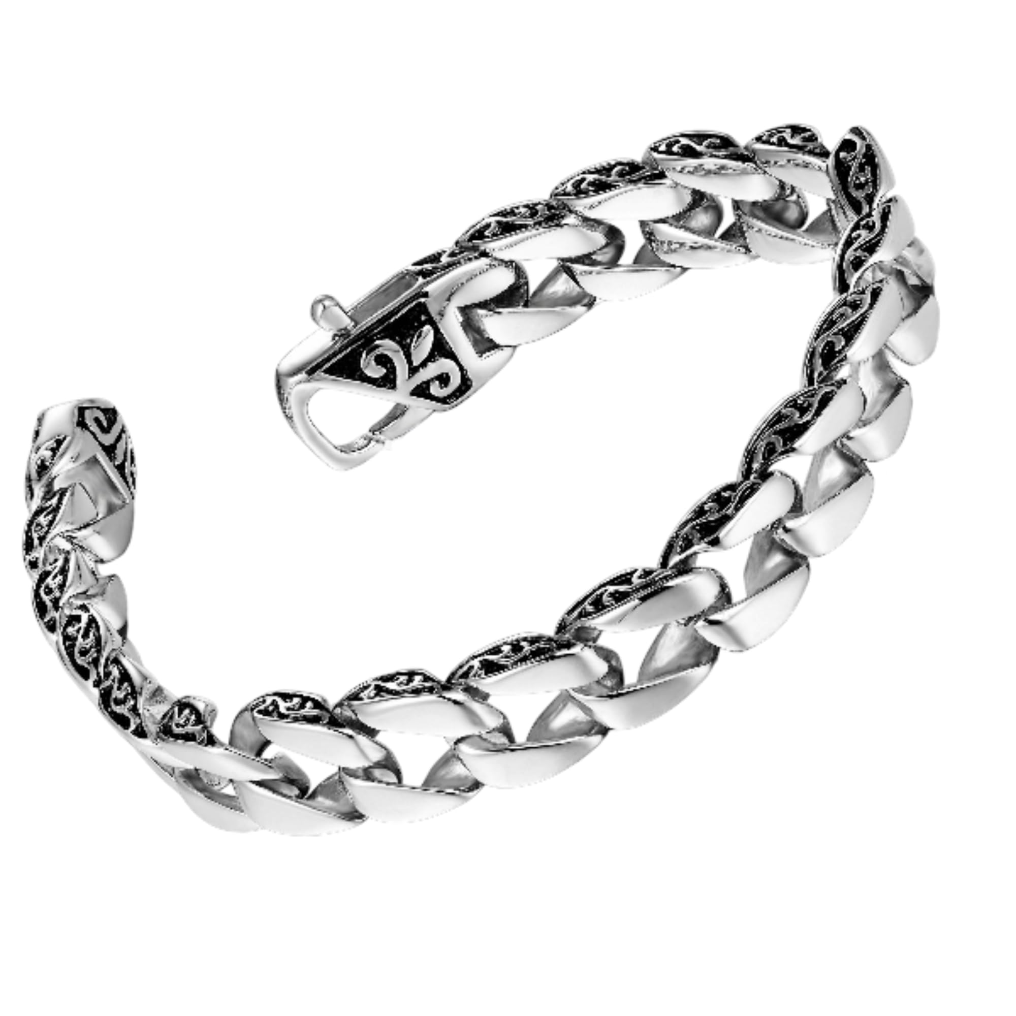 URBAN JEWELRY Beautiful Fleur De Lis Stainless Steel Link Bracelet for men (Silver, 21.5 cm)