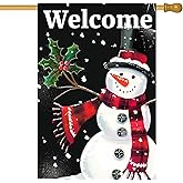 BlissYard Merry Christmas House Flag Winter Welcome Snowman Garden Flag 28x40 Inch Double Sided Holiday Decorative Banner for Outdoor Yard Christmas House Seasonal Winter Snowman Decor