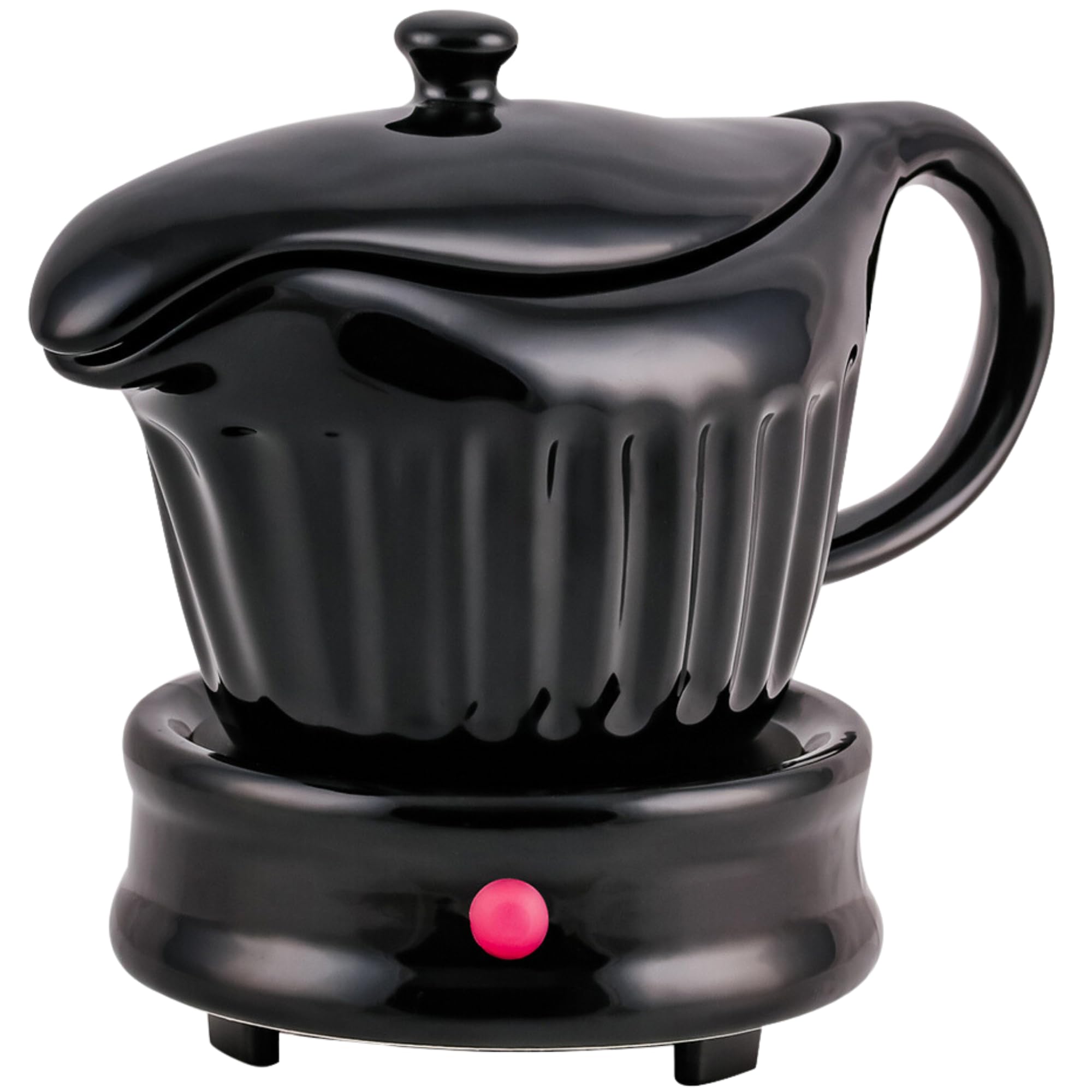 OVENTE Electric Gravy Boat Warmer with Ceramic Pot and Lid, Detachable Warming Base and Easy-Pour Spout, 13.5 Ounce Ideal for Small Parties, Entertaining, Thanksgiving and Holiday, Black FW024589B