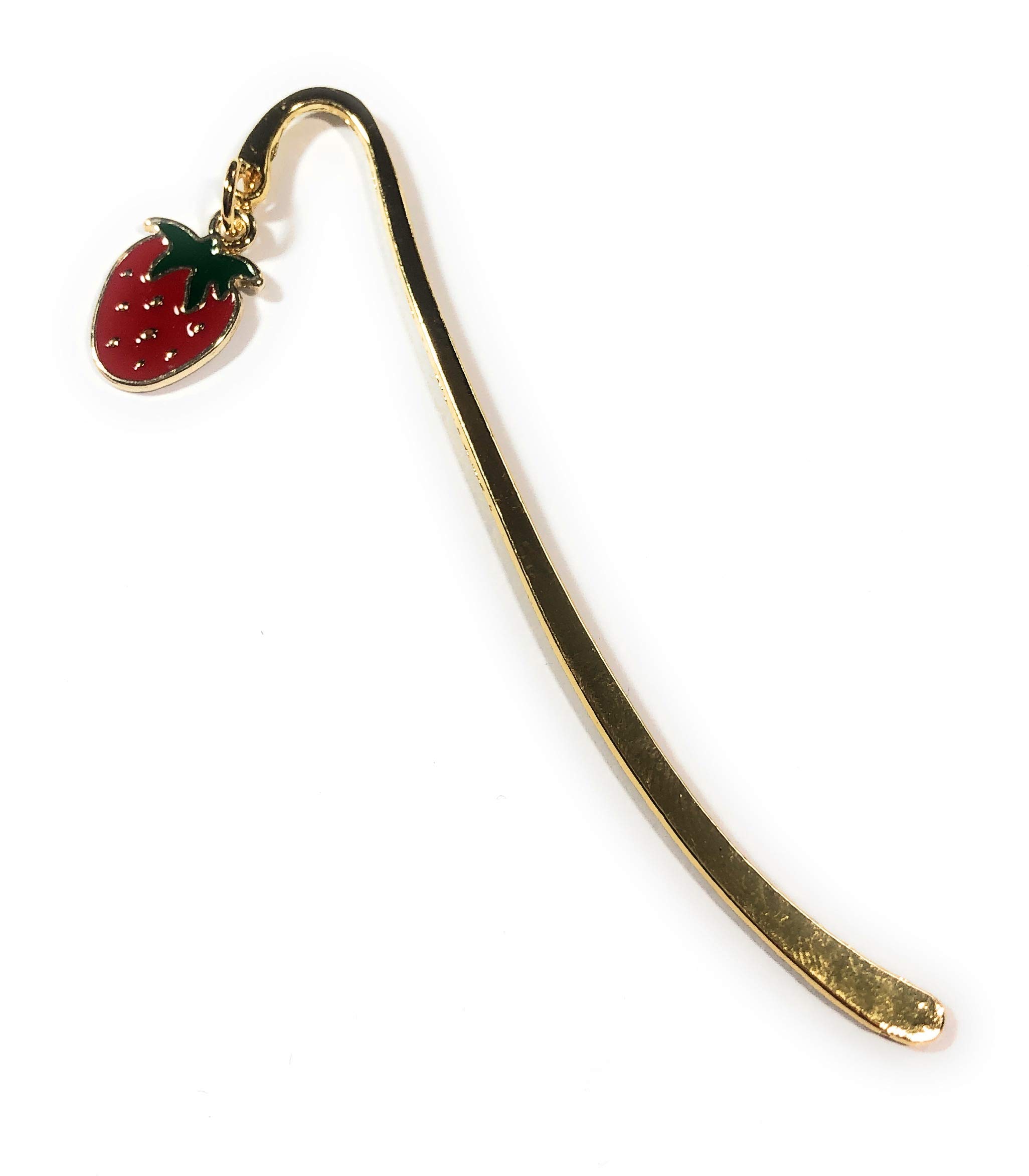 FizzyButton Gifts Strawberry Gold Tone Mini Bookmark with Enamel Charm in Gift Bag
