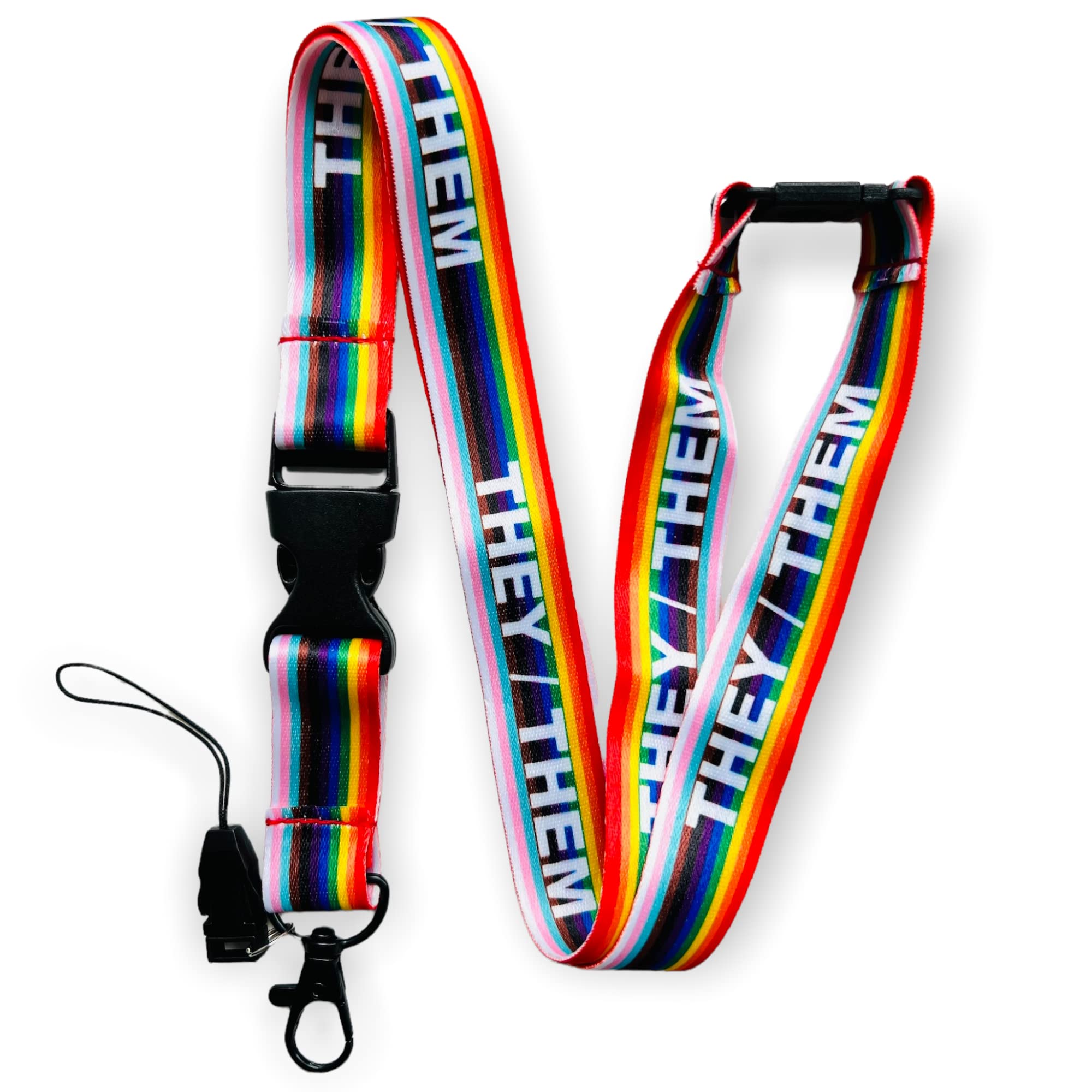 PAC Supplies Global Rainbow LGBTQ LGBT Non-Binary Pronouns Lanyard With Safety Break, Detachable Buckle Clip (THEY/THEM)