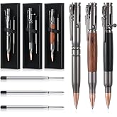 Crtiin 3 Sets Bolt Bullet Pens for Men, Wood Gray Black | Metal Ballpoint Writing Pens for Men Fathers Collectors , Christmas Male Teacher Gifts, Includes 6 Black Ink Refills