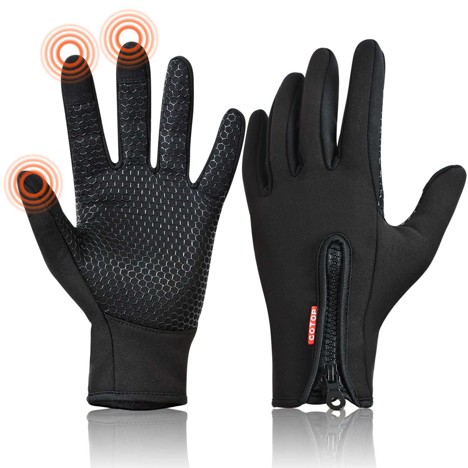 COTOP Winter Warm Gloves for Men Women, Outdoor Windproof Touchscreen Gloves Water Resistant Anti Slip for Running Cycling Walking Riding Driving-M