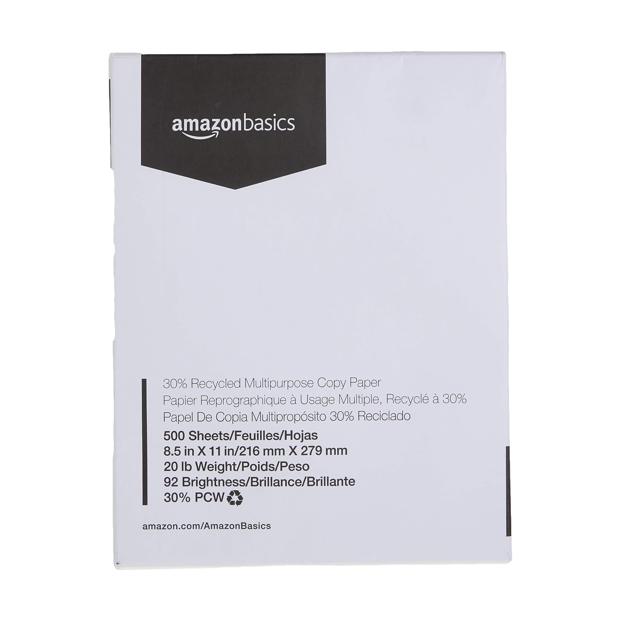 Photo 1 of Amazon Basics 30% Recycled Multipurpose Copy Printer Paper, 8.5 x 11 Inches, 20 lb, 1 Ream, (500 Sheets), 92 Bright, White