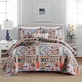 VISIMISI Cotton Bedspread Quilt Sets Reversible Coverlet Sets Comforters Vintage Bohemian Patchwork Bedspread Bedding Sets,Gorgeous Bohemian Floral,Queen Size