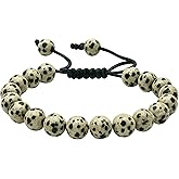 Amazing Gemstone Dalmatian Jasper Bracelet, Gifts For Men & Women - Protection Healing Crystal Bracelet - 8mm Gemstone Beaded Adjustable Bracelet, Pulseras Para Hombres Mujer Stocking Stuffers