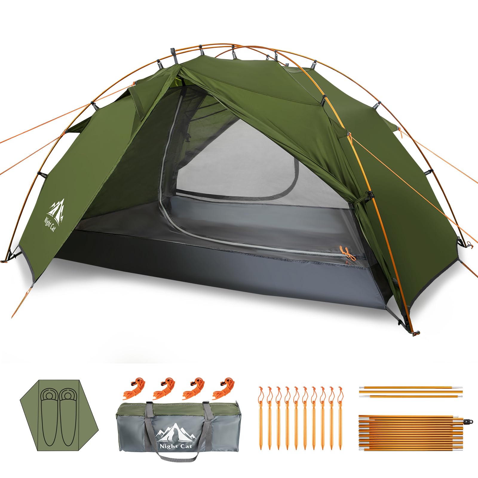 Night Cat 2 Person Camping Tent: Waterproof 2 Man Backpacking Tent Double Layer Easy Set Up Lightweight For Hiking Trekking
