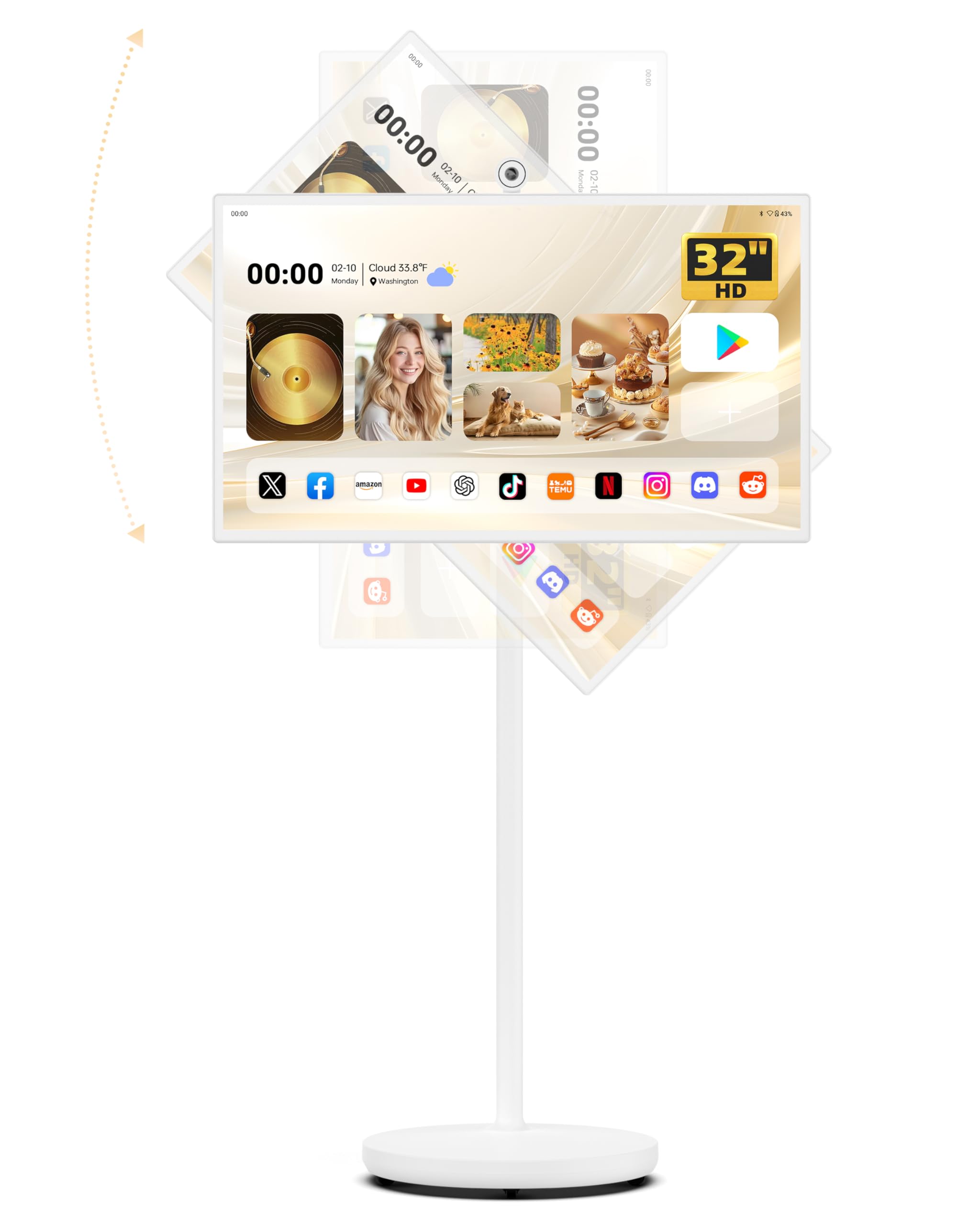 Photo 1 of ***PARTS ONLY ITEM 32" Portable TV on Wheels, 1080p Smart Touchscreen Display, Rolling Monitor with Magnetic Wide-Angle Camera, Android 13,Built-in 6-8h Battery, 10W Stereo Speakers,Remote Control, 6+128GB Storage,White