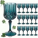 Ciaell 24PCS Green Plastic Wine Glasses - 7 Oz Plastic Goblets for Party - Green Vintage Drinking Glasses - Disposable Water Goblets Set for Wedding, Bar, Wine, Beer, Juice, Cocktail,St. Patrick's Day
