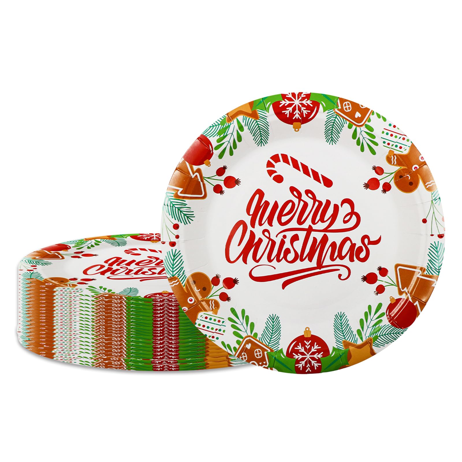 AHPYEUHK Christmas Party Paper Plates Disposable 7 Inch 50 pcs Dinner Dessert Plates Christmas White Holiday Party Decorations