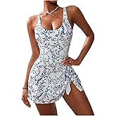 Milumia Women's Boho Floral Printed One Piece Swimsuits Tie Knot Bathing Suits Beachwear