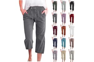 APIVOE Capri Pants for Women 2024 Summer Linen Capris Plus Size Straight Wide Leg Cropped Pants High Waisted Lounge Trousers