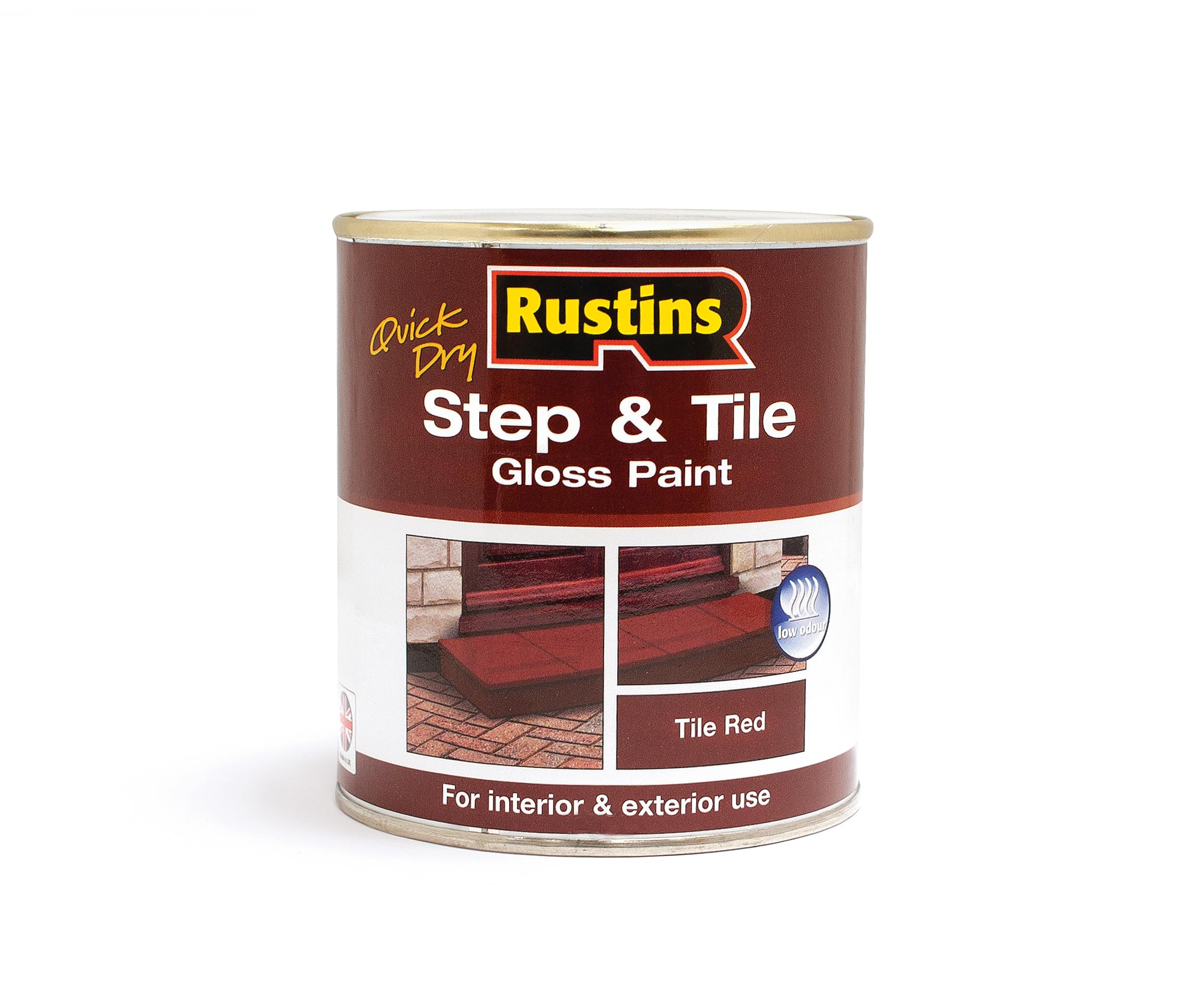 RUSTINS Quick Dry Step and Tile Paint, Red, 500 ml – Hard-Wearing Floor Coating for Concrete, Stone & Brick – Durable, Slip-Resistant Finish for Indoor & Outdoor Use – Available in Red & Black