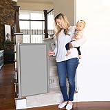 Wodondog Retractable Stair Gate 150cm Wide Grey One Hand Op view 2
