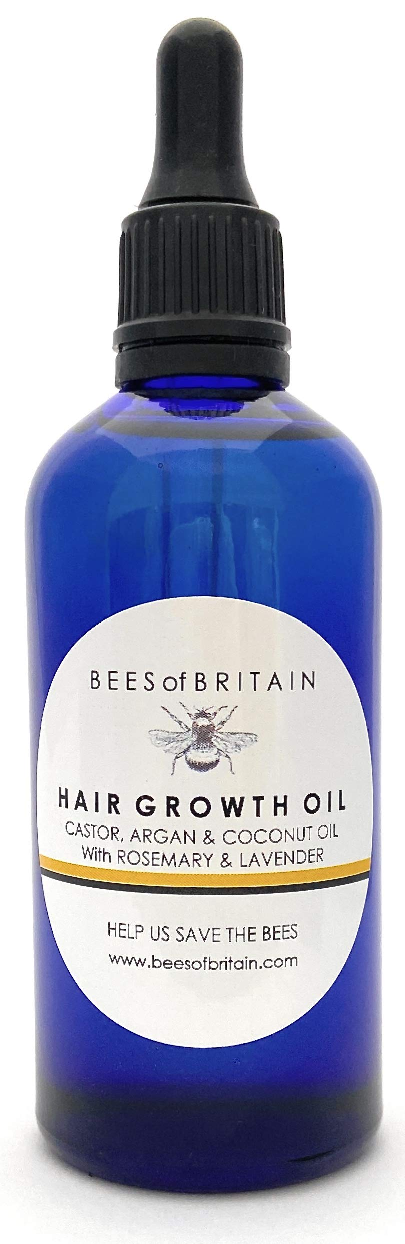 BEES of BRITAIN Rosemary & Castor Hair Growth-Support Formula – 100% Natural Scalp & Density Oil – Strengthening Treatment for Hair Retention – Follicle Vitality & Shine – UK Made – 100ml