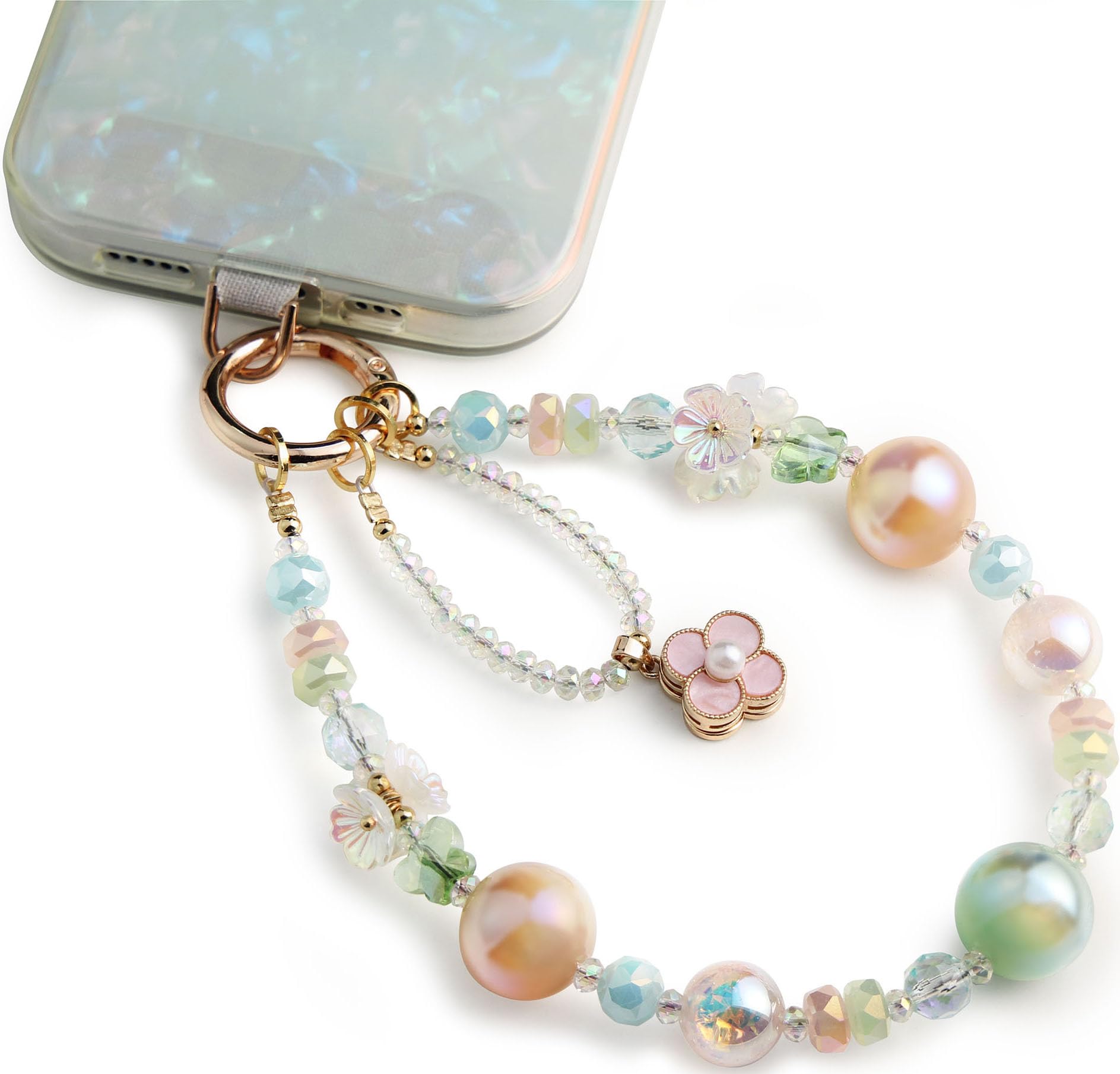 Photo 1 of Posadina Phone Charm for Women, Anti-Theft Phone Wrist Strap Hands-Free & Beaded Chain, Detachable Cell Phone Lanyard with Tether Tab
