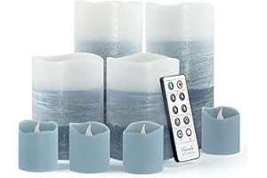 FURORA LIGHTING Blue Ombre Real Wax Flameless Candles with Remote and Timer, 4 Pillars and 4 Votives Pack of 8, LED Flickering Candles for Home Décor, Battery Operated