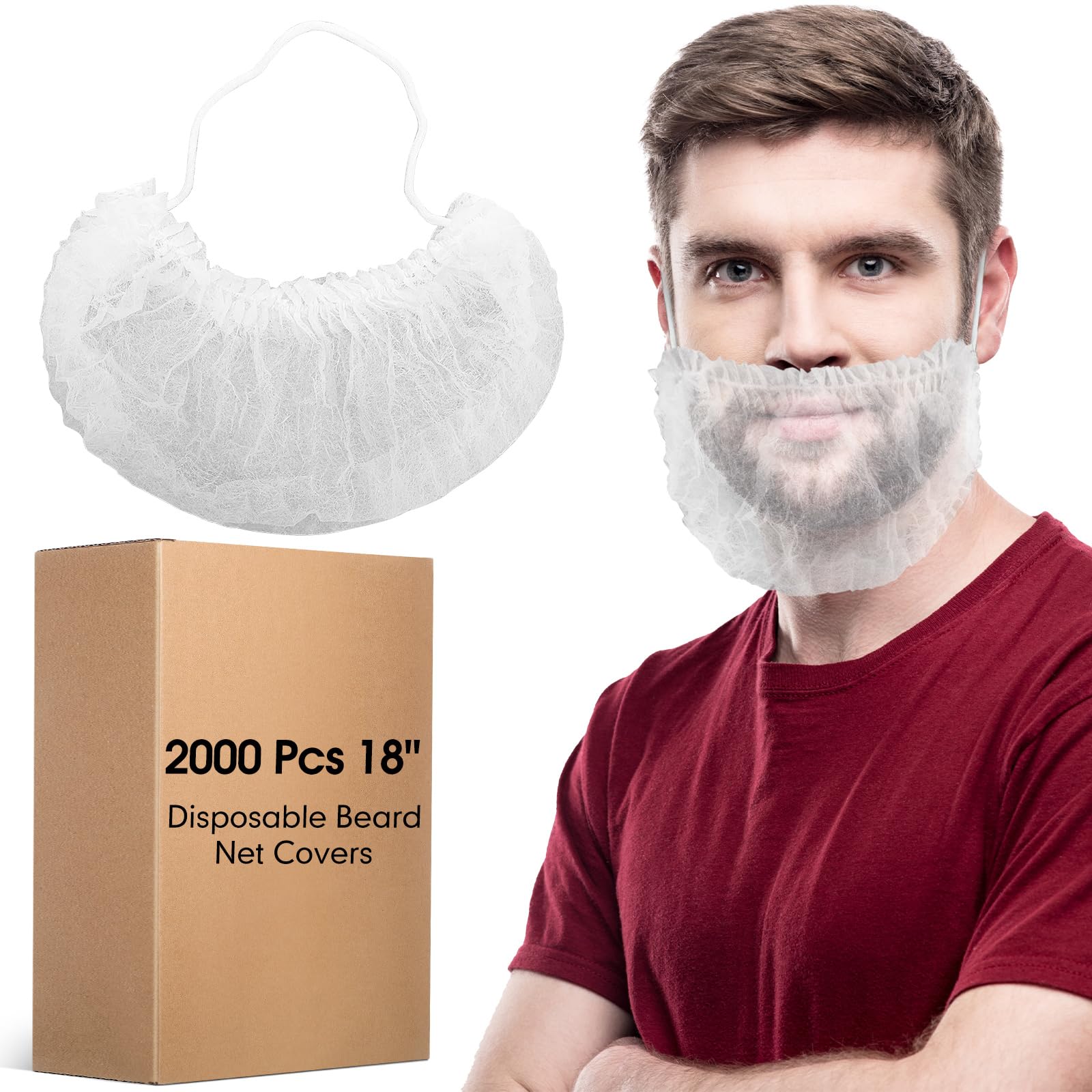 Photo 1 of Jamntower 1000 Pcs Disposable Beard Net Covers with Elastic Bands 18" Protective Beard Covers for Men Nonwoven Breathable Guards for Food Service Cooking Cleaning (White)