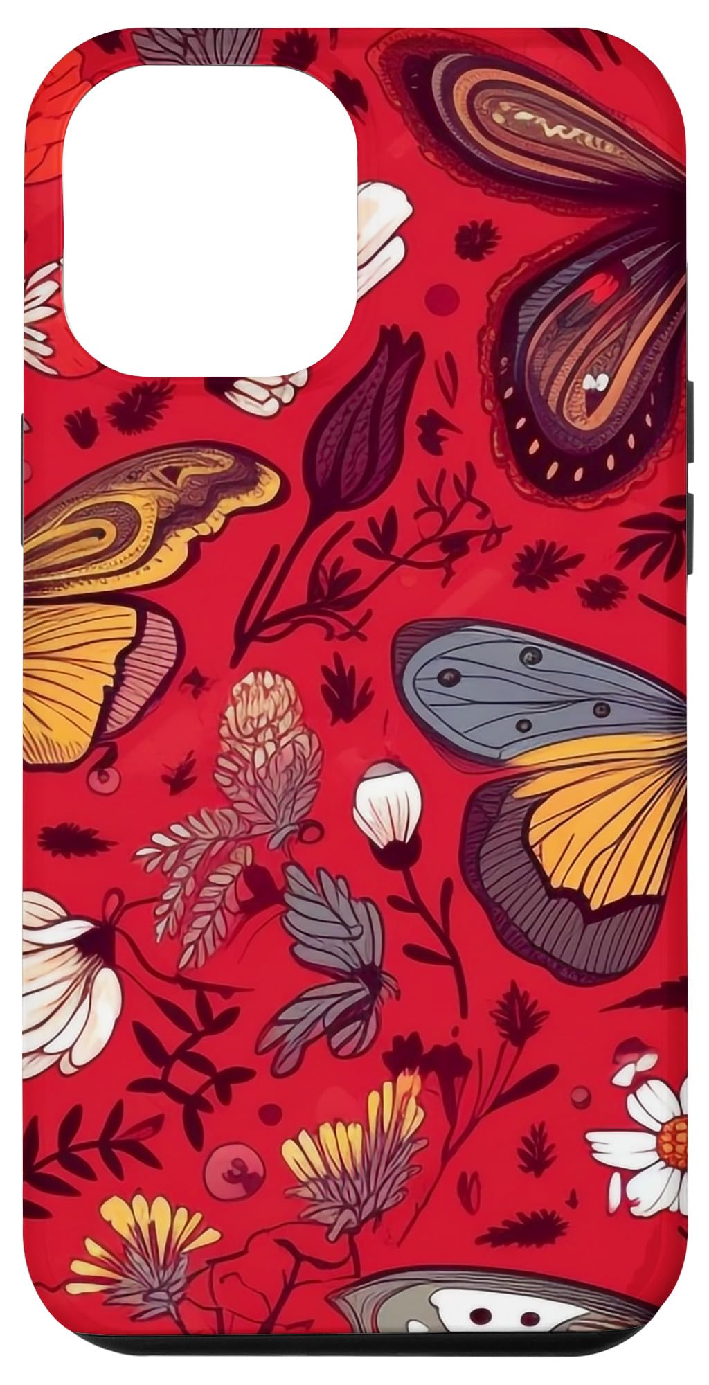iPhone 14 Pro Max Moth Pattern Wildflower Crimson Red Case โ image 1