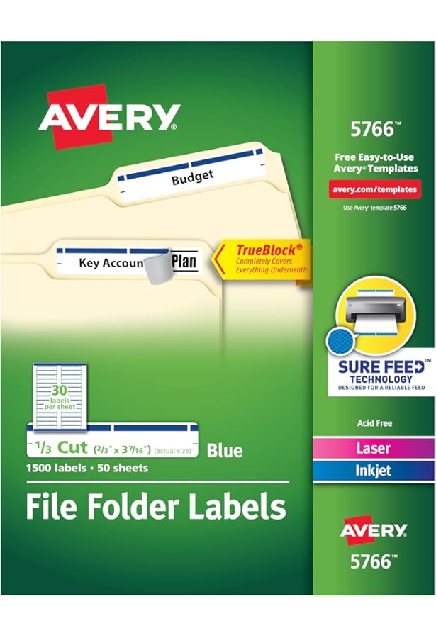 Amazon.com : Avery 5066 Permanent Filing Labels, 1/3 Cut ...