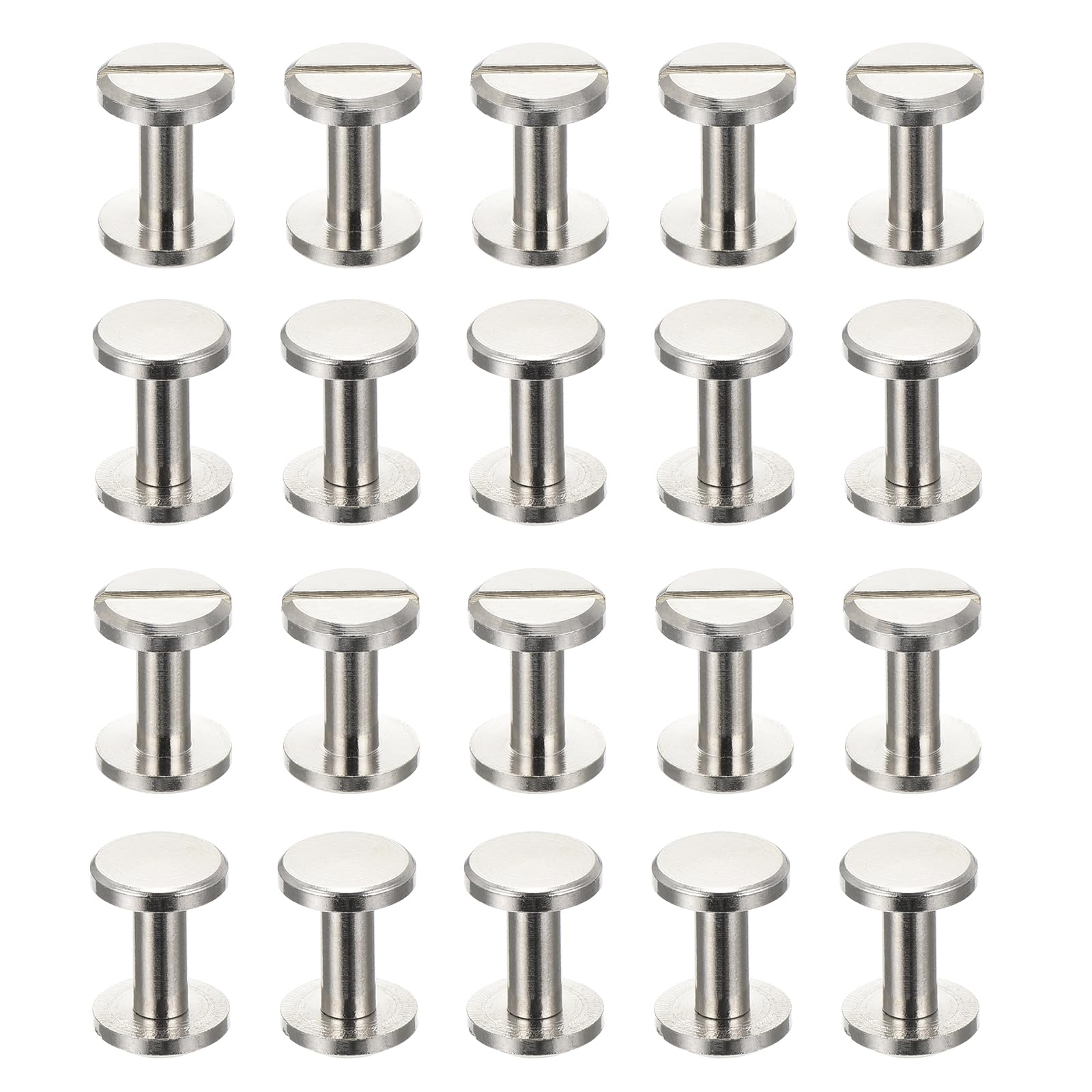 PATIKIL 50 Sets Chicago Screws, 10mm L Chicago Screw Slotted Binding Post Screw Bolts Rivets Brass Fasteners Connectors for Leather Belt Scrapbook Photo Albums, Silver Tone