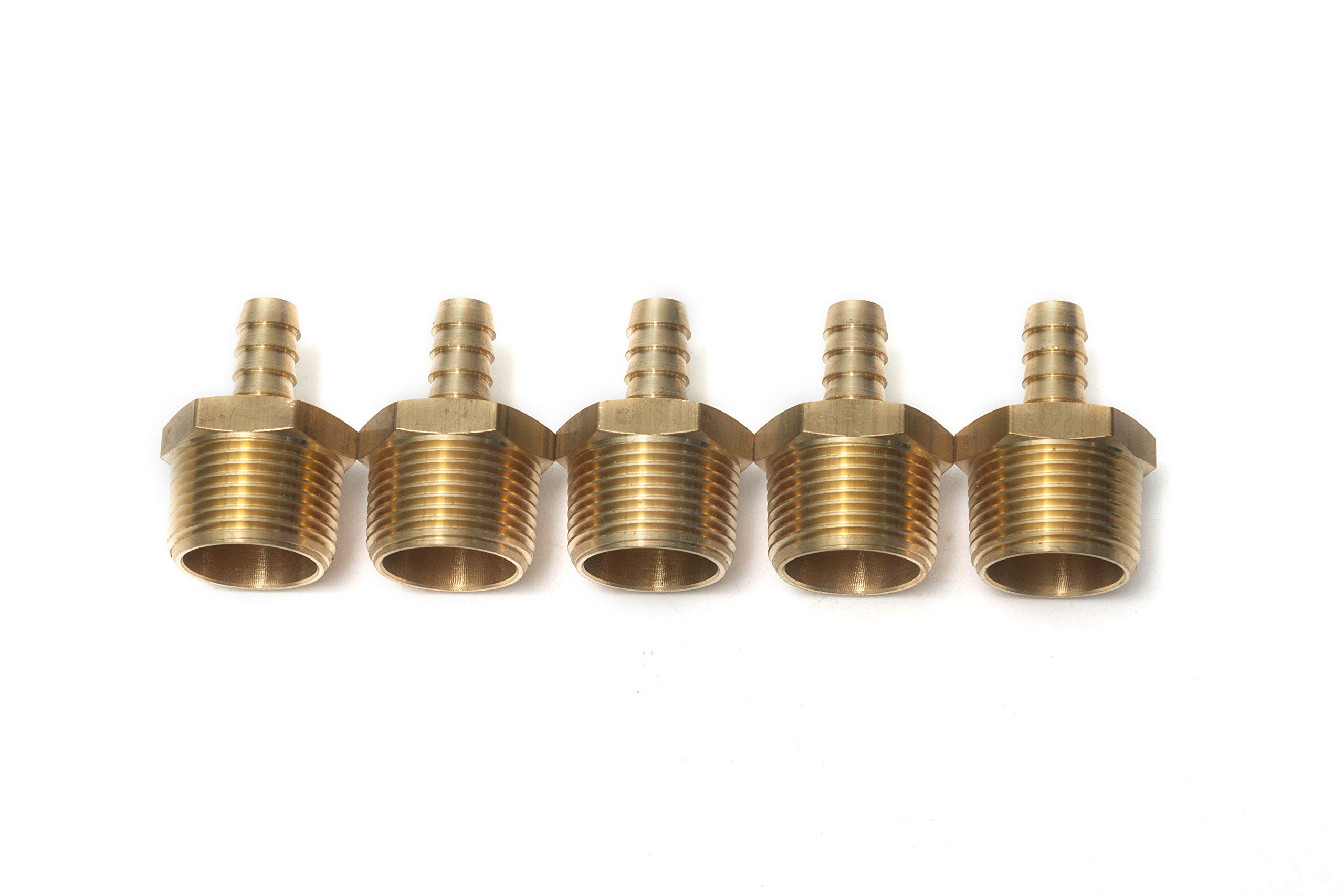 LTWFITTING Brass Barbed Fitting Coupler/Connector 3/4-Inch Male BSPT x 10mm Hose Barb(Pack of 5)