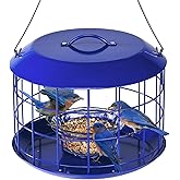 Kingsyard Bluebird Feeders for Outdoors Hanging, All Metal, Cage Mealworm Bird Feeder with Tray, Squirrel Proof & Weatherproof, Easy to Refill & Clean (Blue)