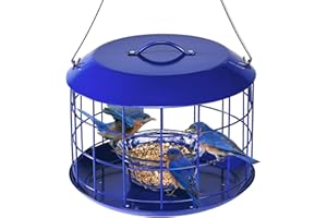 Kingsyard Bluebird Feeders for Outdoors Hanging, All Metal, Cage Mealworm Bird Feeder with Tray, Squirrel Proof & Weatherproof, Easy to Refill & Clean (Blue)